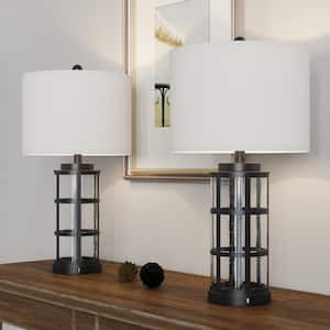 Concord 25 in. Black Metal Table Lamp with Beige Linen Lampshade. (2-Pack)