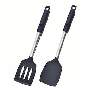 2-Piece Black Silicone Nonstick Spatula Set Food-Grade Flexible Heat Resistant Kitchen Accessory Set