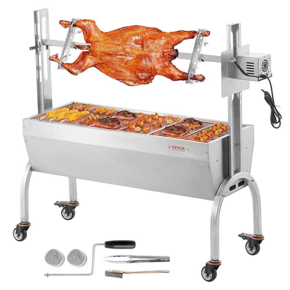 Stainless Steel Rotisserie Grill with Electric Motor and Wheels