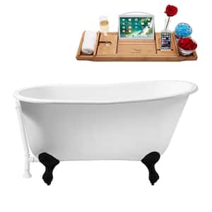 53 in. x 28 in. Cast Iron Clawfoot Soaking Bathtub in Glossy White with Matte Black Clawfeet and Glossy White Drain