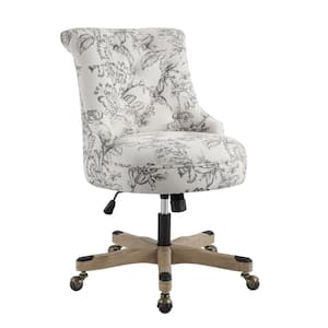 Sinclair Floral Fabric Adjustable Height Swivel Office Desk Task Chair in Natural with Wheels