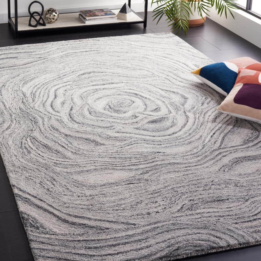 Handmade Tufted Dark Grey and Black Abstract Wool Rug