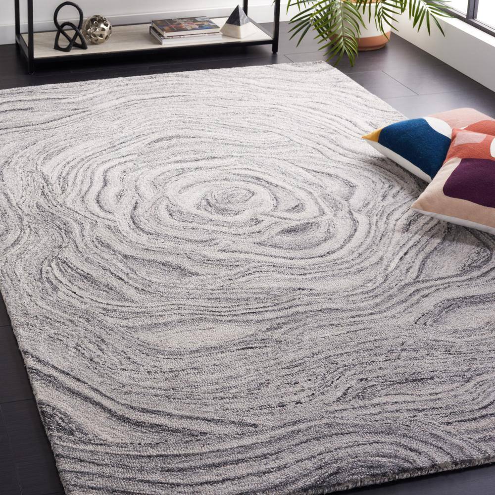 Hand-Tufted Abstract Dark Grey & Black Wool Blend 6' Square Area Rug