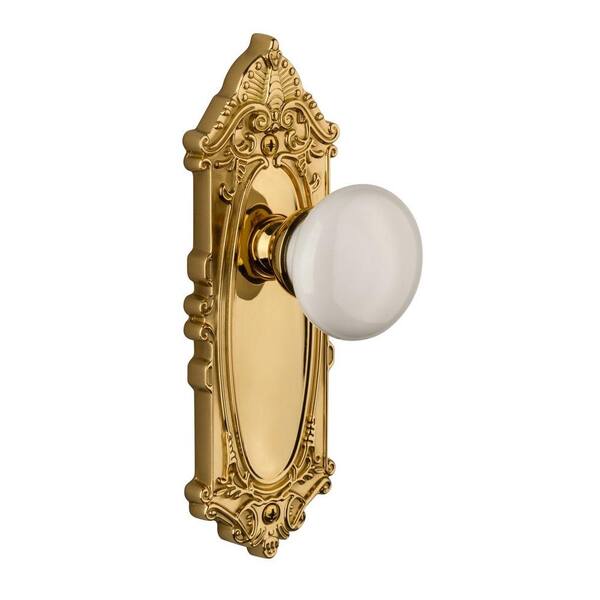 Grandeur Grande Victorian Polished Brass Plate with Privacy Hyde Park Knob
