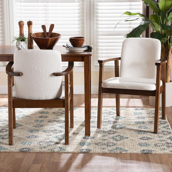 Miyagi White Boucle and Walnut Brown Wood Dining Chair (Set of 2)