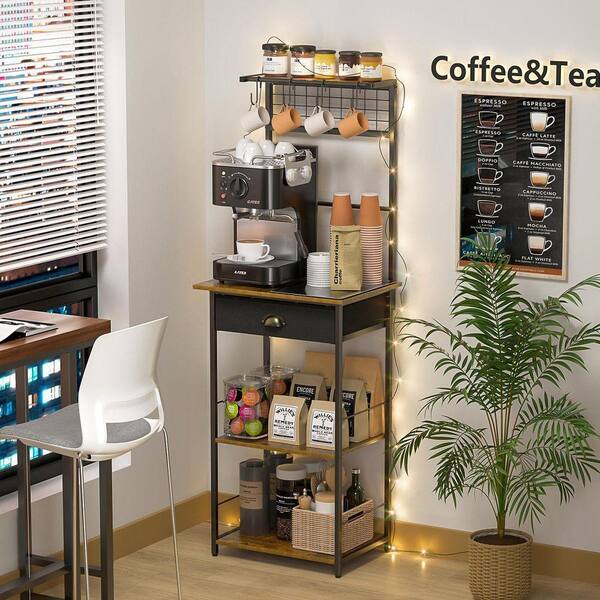Wood Metal 18.93 x 13.43 x 53.31 in. 5 Tier Coffee Bar Station