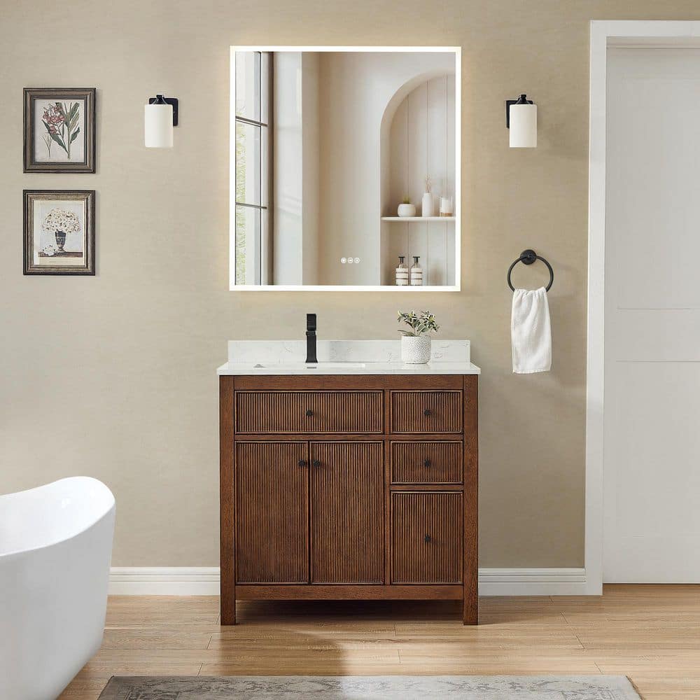 Pendry 36 in. Single Freestanding Dark Walnut Bath Vanity with Carrara Cultured Marble Top price history on PriceWatchPro