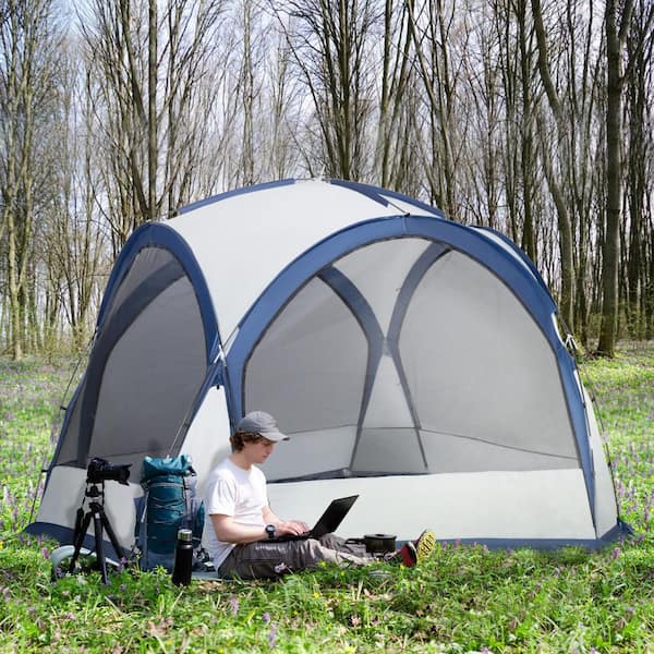 Outsunny White and Blue 6-Person to 8-Person Polyester Sun Shelter