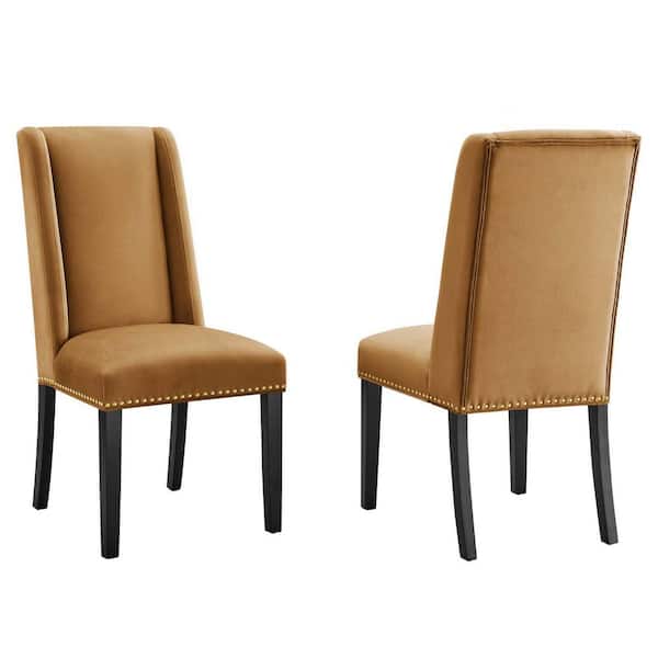 MODWAY Baron Cognac Performance Velvet Nailhead Trim Dining Side Chairs (Set of 2)