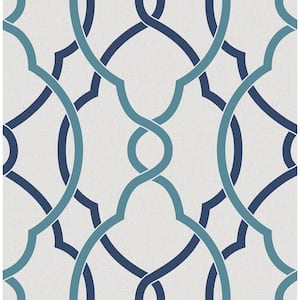 Sausalito Navy Lattice Paper Strippable Roll Wallpaper (Covers 56.4 sq. ft.)