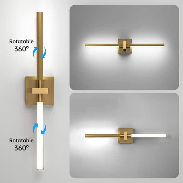 Bourget 23.3 in. 2-Light Gold Rotatable Integrated LED Vanity Light Bar 15W Bathroom