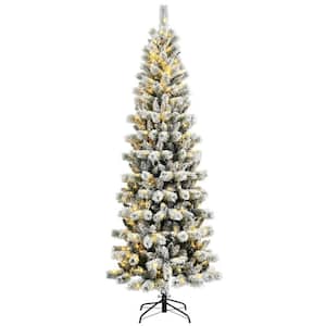 8 ft. White Pre-Lit Hinged Artificial Christmas Tree with Remote Control Lights