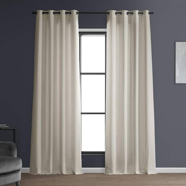 Exclusive Fabrics & Furnishings Parchment Cream Beige Italian Faux Linen Grommet Room Darkening Curtain - 50 in. W x 108 in. L (1 Panel)