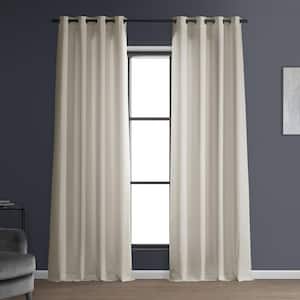 Parchment Cream Beige Italian Faux Linen Grommet Room Darkening Curtain - 50 in. W x 120 in. L (1 Panel)