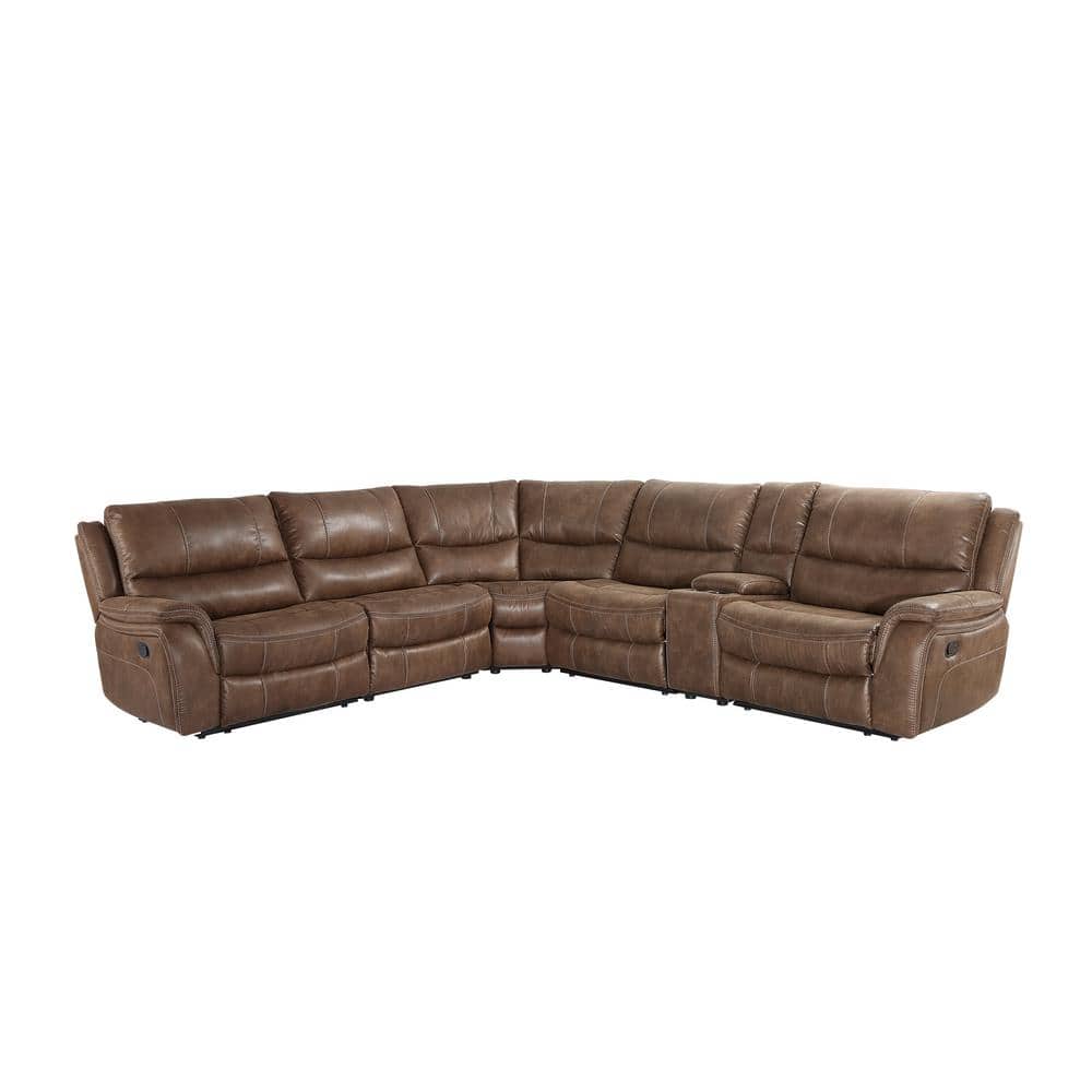 Steve Silver Lehi 224 in. 6-Piece Brown Leatherette Sectional Sofa