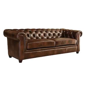 Tony 86 in. Rolled Arm 3-Seater Sofa in Chestnut Brown