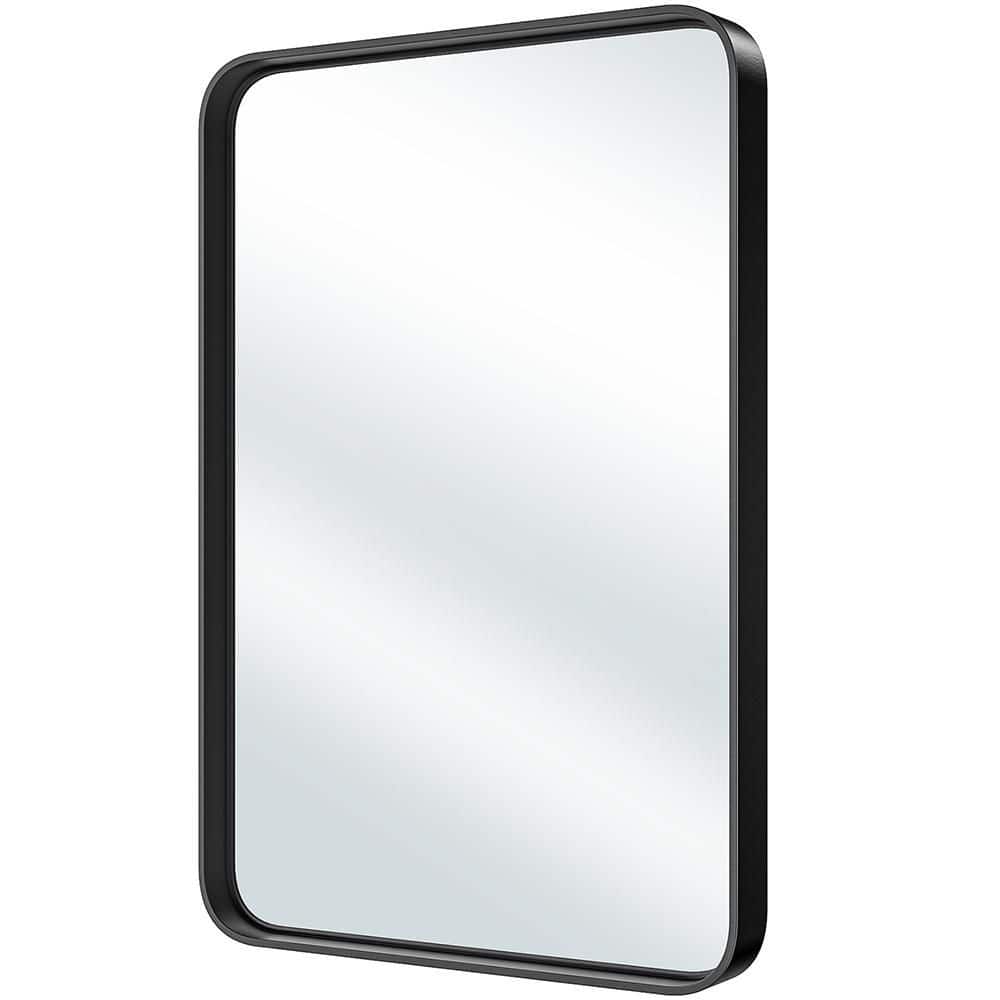 Black 22 in. W x 30 in. H Farmhouse Rectangle Glass Framed Mirror Wall Mirr