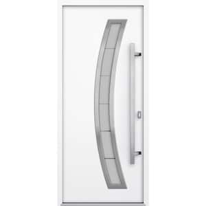 36 in. x 80 in. Left-hand/Inswing Frosted Glass White Enamel Steel Prehung Front Door with Hardware