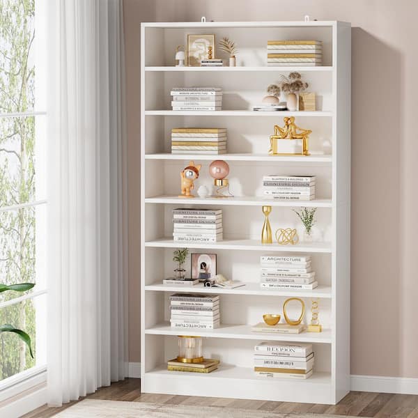 BYBLIGHT Eulas 71 in. Tall White Wood Standard Bookcase