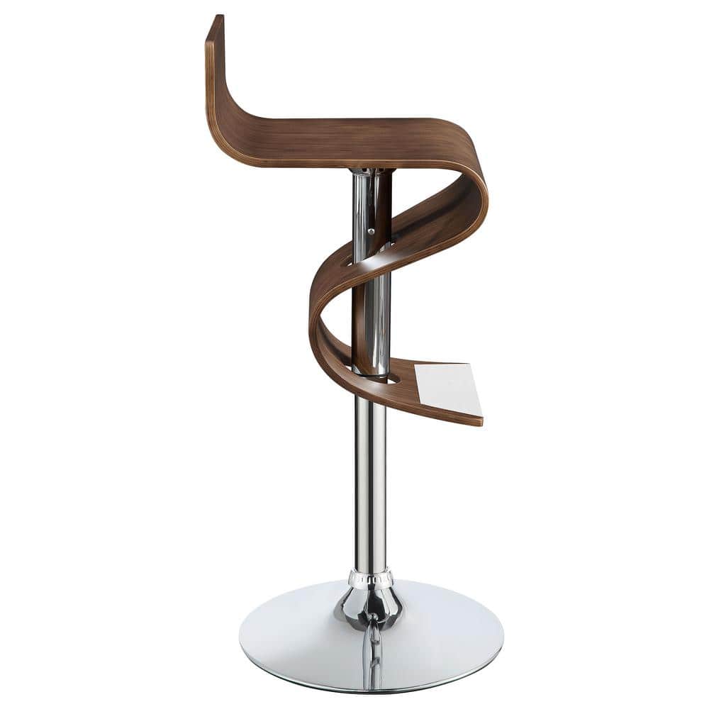 Covina Contemporary Swivel Adjustable Bar Stool in Walnut and Chrome