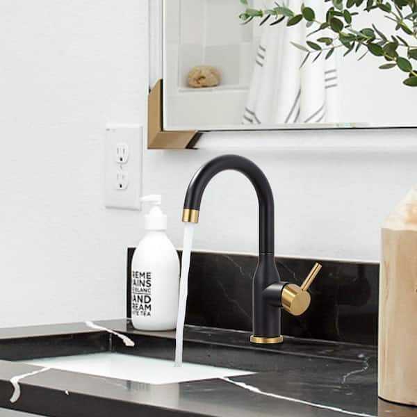 Standard Single Handlebar Faucet Deck Plate Not Included in Black and Gold