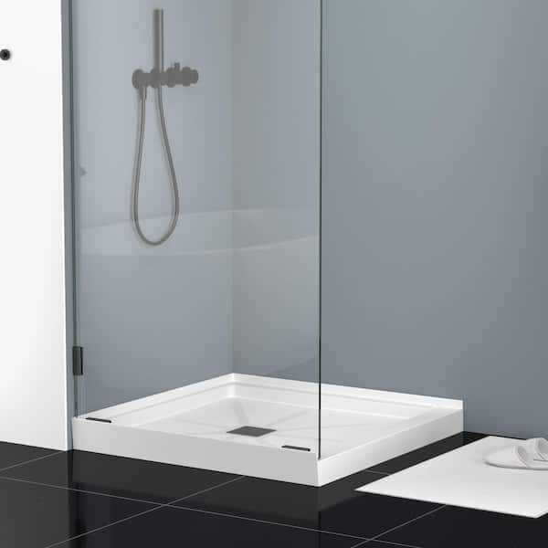 Durbase 36 in. L x 36 in. W SMC Single Threshold Alcove Shower Pan Base in White w/ Center Drain, Stainless Steel Cover