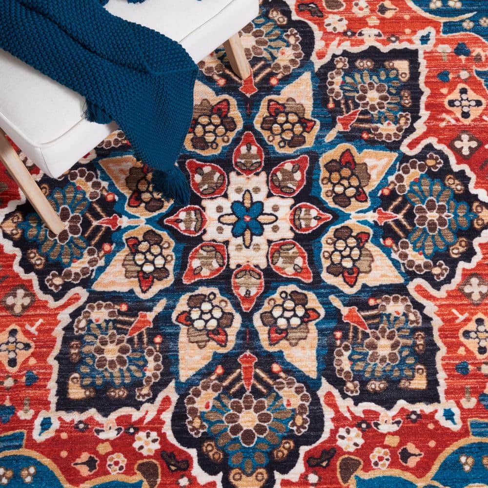 Riviera Elegance 5'5" x 7'7" Black & Red Synthetic Non-Slip Area Rug