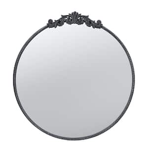 30 in. W x 32 in. H Round Metal Framed Baroque Inspired Wall Decor Bathroom Vanity Mirror in Matte Black