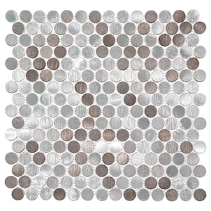Orb Limelight Silver/Gold/Gray 11-4/5 in. x 11-4/5 in. Penny Round Smooth Metal Mosaic Wall Tile (4.85 sq. ft./Case)