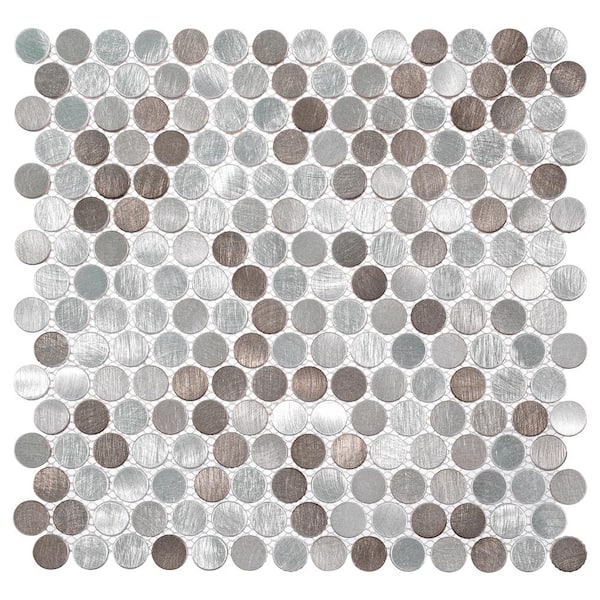 ANDOVA Orb Limelight Silver/Gold/Gray 11-4/5 in. x 11-4/5 in. Penny Round Smooth Metal Mosaic Wall Tile (4.85 sq. ft./Case)