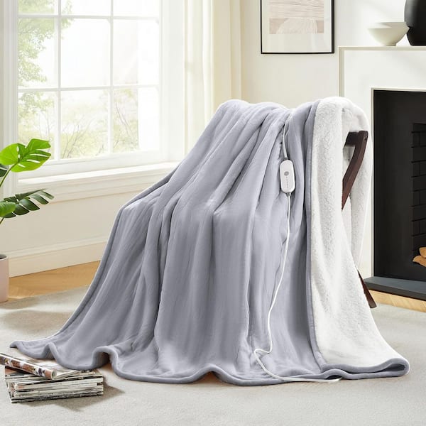 Light Gray Flannel +Polyester Throw Electric Blanket