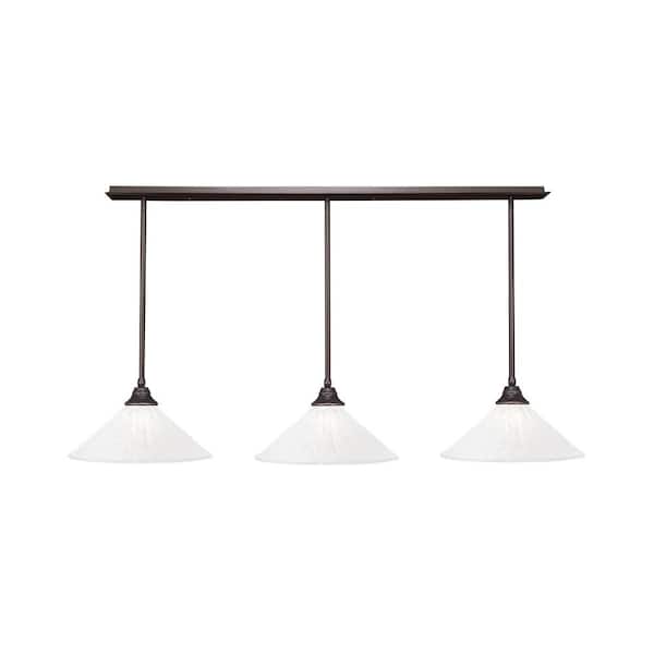 Unbranded Livingston 100-Watt 3 Light Dark Granite Linear Pendant Light with 16 in. Italian Ice Glass Shades No Bulbs Included