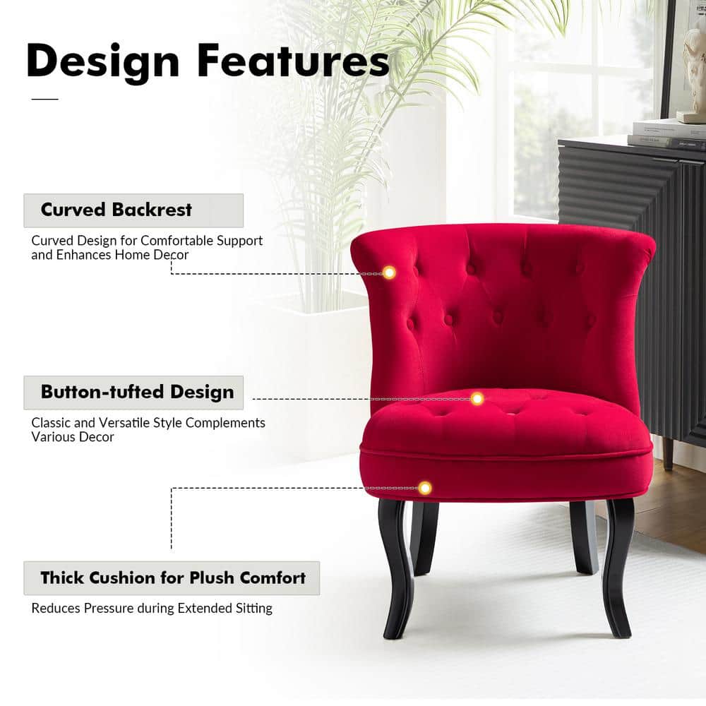 Red Velvet Tufted Armless Accent Chairs with Black Wooden Legs