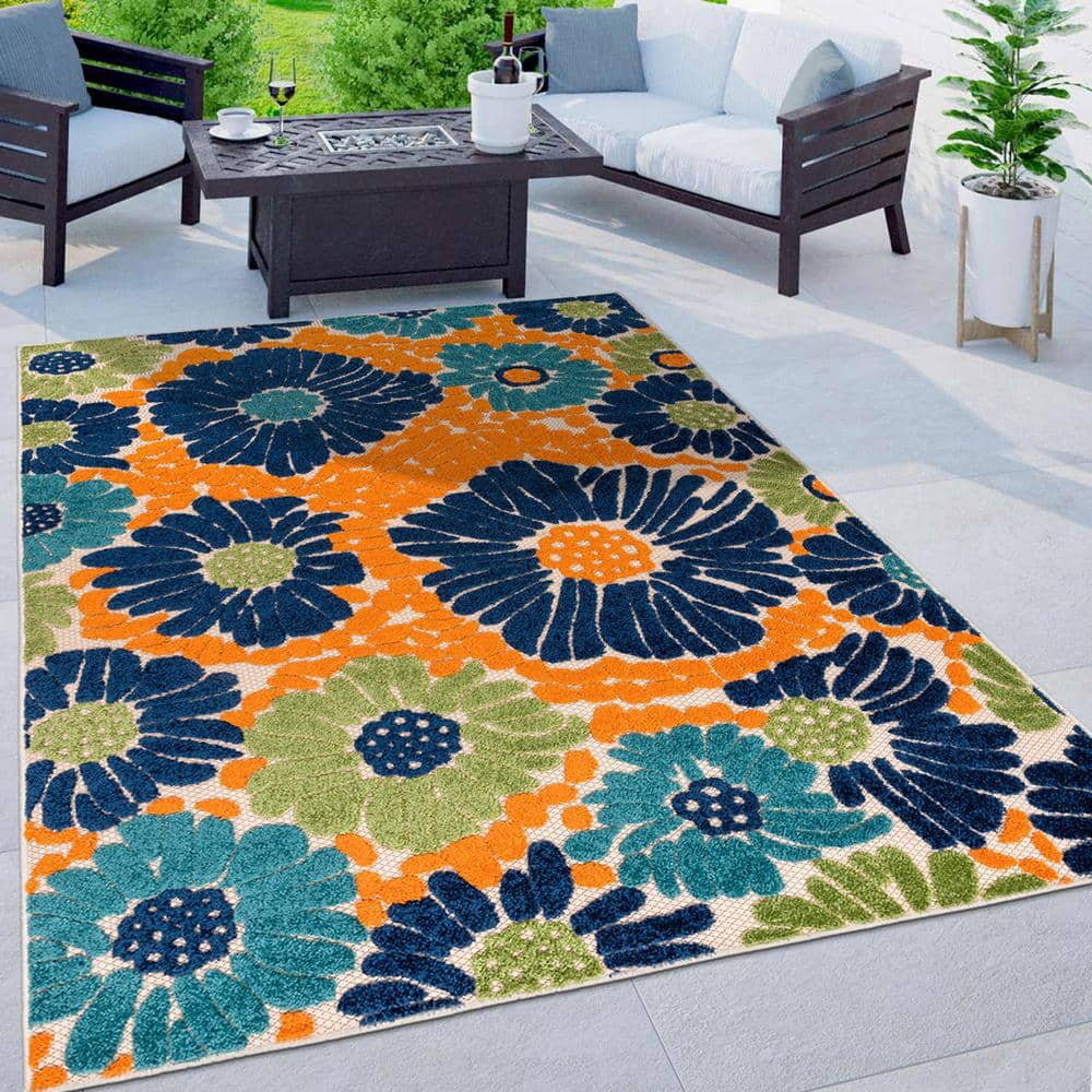 Palermo Multi-Color Floral Synthetic 5' x 7' Indoor/Outdoor Rug
