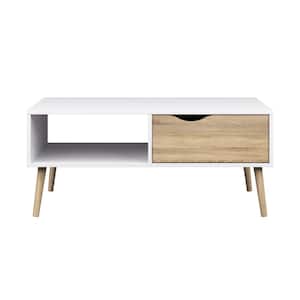 Diana 39 in. White/Oak Medium Rectangle Wood Coffee Table with Drawers