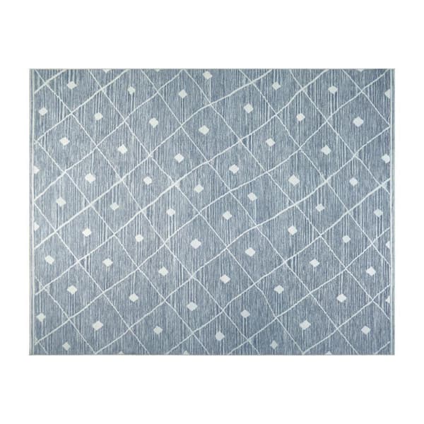 Seta Printed Chenille Blue 6 ft. x 9 ft. Polyester Runner Rug