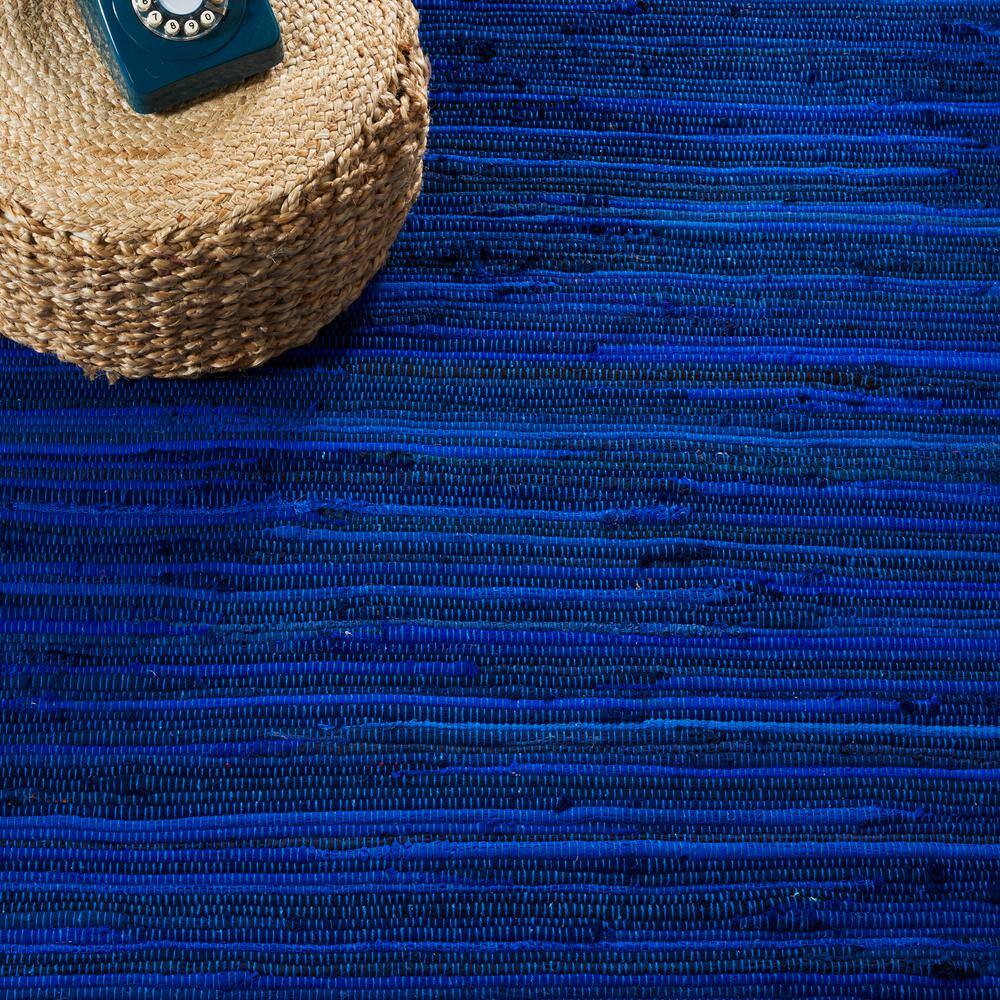 Handmade Striped Blue Cotton Flat Woven Area Rug 10'x14'