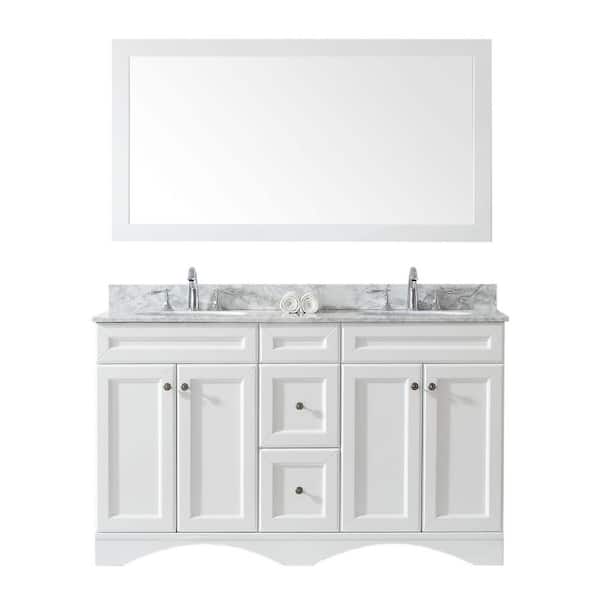 Virtu USA Talisa 60 in. W Bath Vanity in White with Marble Vanity Top in White with Round Basin and Mirror and Faucet