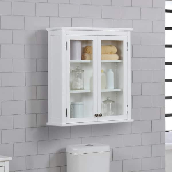 Alaterre Furniture Dorset 27 in. W Wall Mounted Bath Storage Cabinet with Glass Cabinet Doors in White