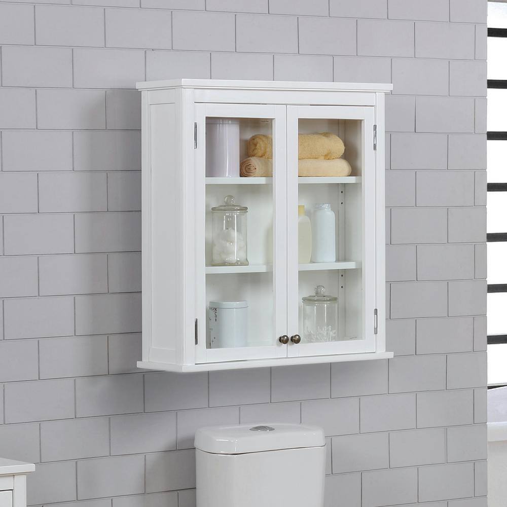 Dorset 27" White Wall Mounted Bath Storage Cabinet with Glass Doors