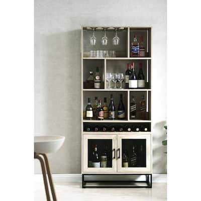 Seafuloy Black Wood Bar Cabinet with Wine Racks Storage Server  WF285318AAB-1 - The Home Depot