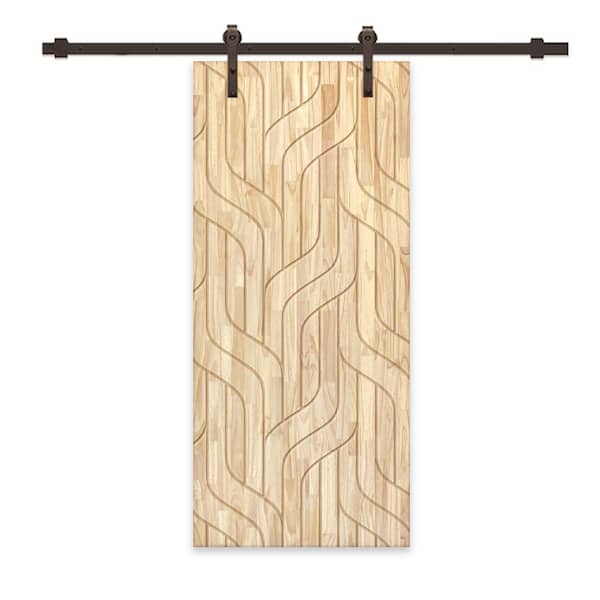 CALHOME 30 in. x 80 in. Natural Pine Wood Unfinished Interior Sliding Barn Door with Hardware Kit