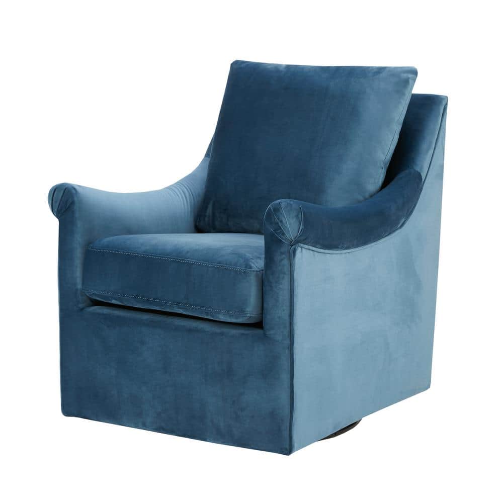 Blue Velvet Swivel Accent Chair with Wood Frame