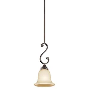 Monroe 1-Light Olde Bronze Traditional Shaded Kitchen Mini Pendant Hanging Light with Satin Etched Glass