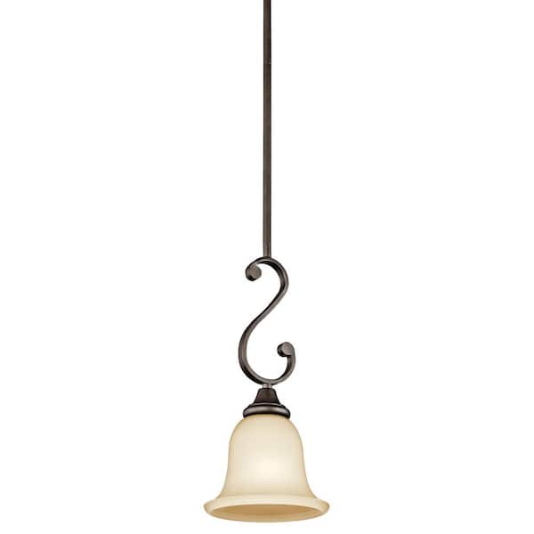 Monroe 1-Light Olde Bronze Traditional Shaded Kitchen Mini Pendant Hanging Light with Satin Etched Glass