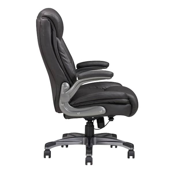 Sealy Fitzroy Bonded Leather Adjustable Swivel Ergonomic Executive Office Chair in Gray with Padded Flip Arms 64626