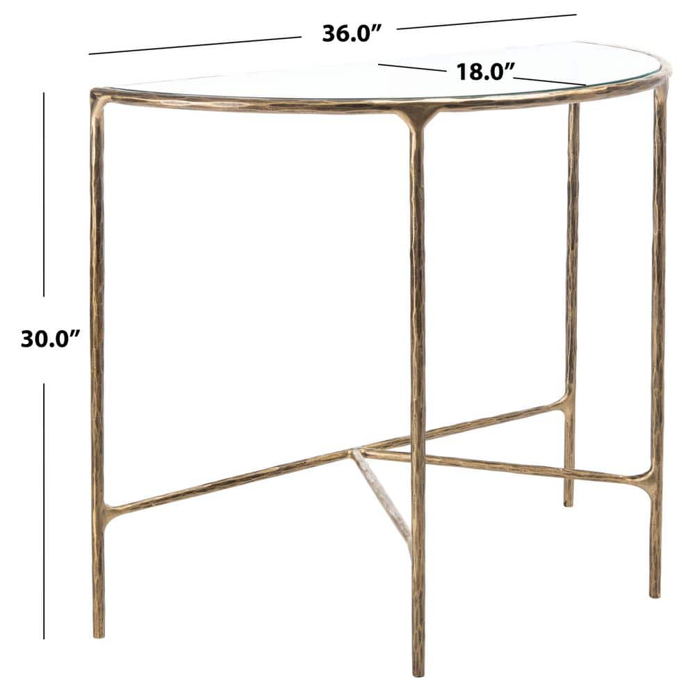 Aristocratic Brass Demilune Console Table with Sleek Glass Top