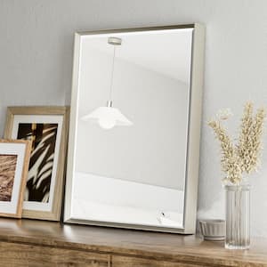 16 in. W x 24 in. H Rectangular Framed Aluminum Beveled Edge Wall Mount Bathroom Vanity Mirror in Brushed Nickel