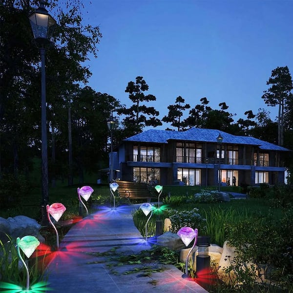 4Pcs Solar Garden Light Outdoor Diamond LED Light 7-Color Changing