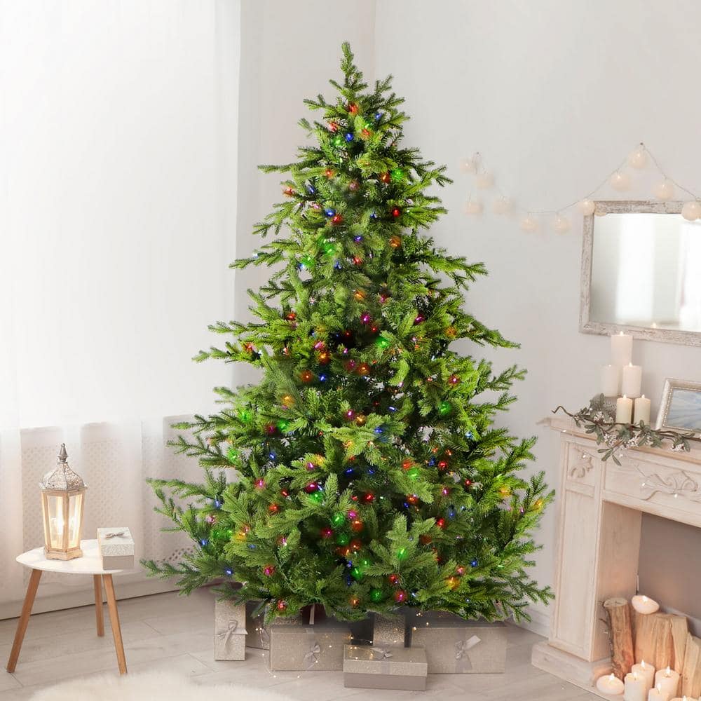 9-Ft Woodside Pine Artificial Christmas Tree with Multicolor LED Lights
